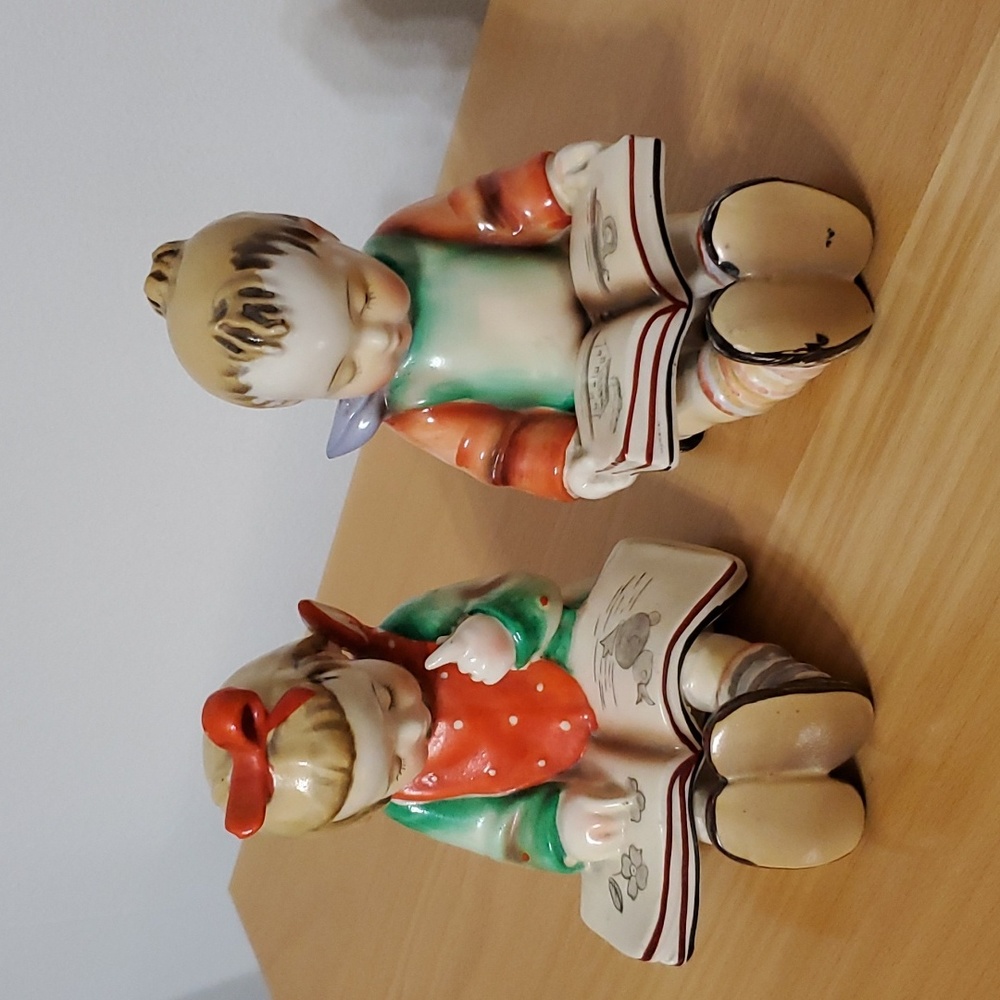 Vintage Gold Castle Made In Japan Young Boy and Girl with Books Figurine Pair